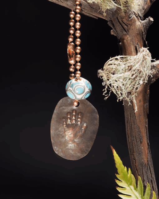 "Open Hand Many Eyes" Protective Dog Tag Amulet, Ivory and Teal I