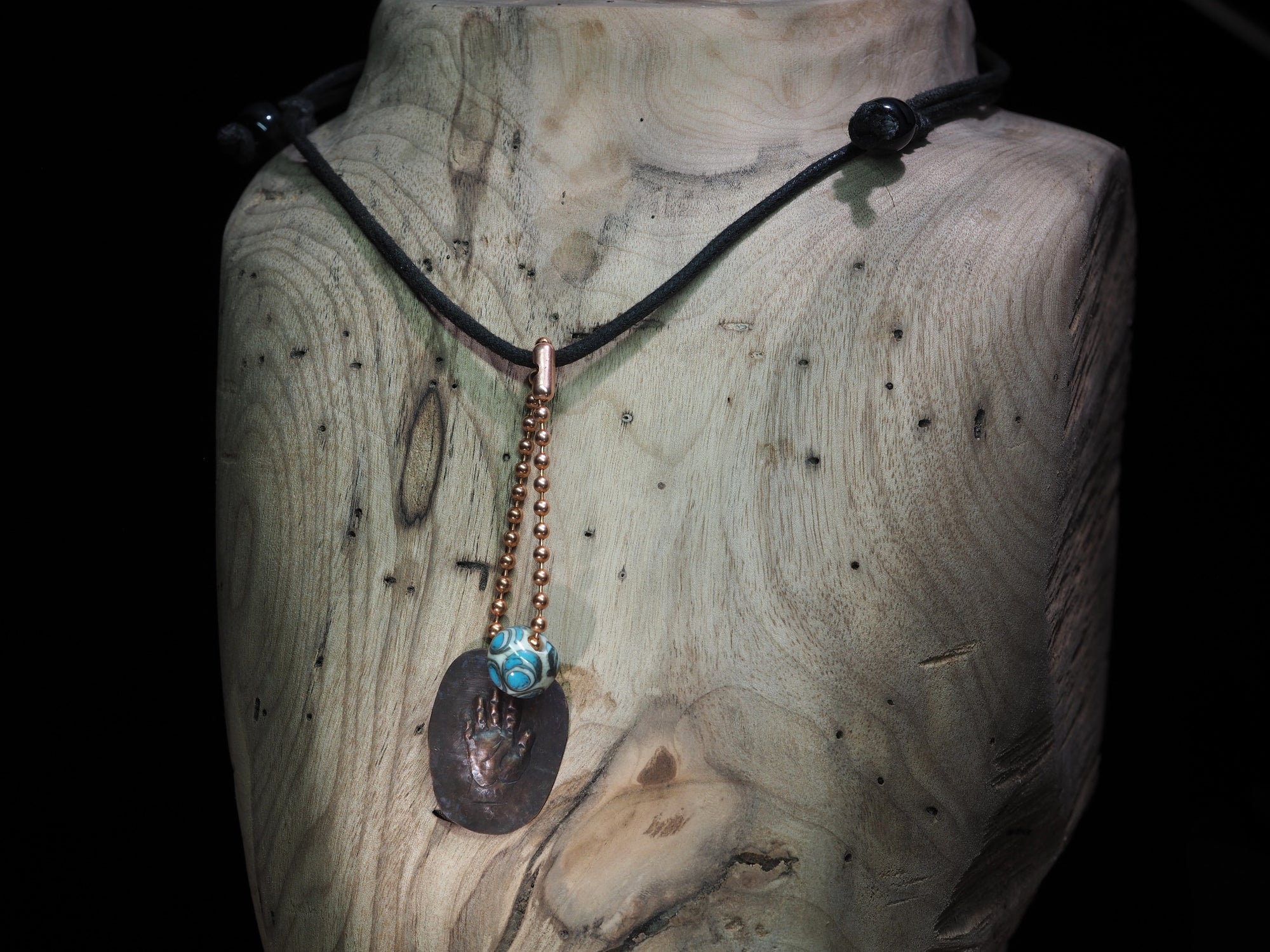 "Open Hand Many Eyes" Protective Dog Tag Amulet, Ivory and Teal I