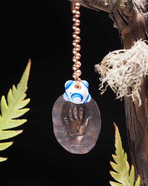 "Open Hand Many Eyes" Protective Dog Tag Amulet, White and Blue I