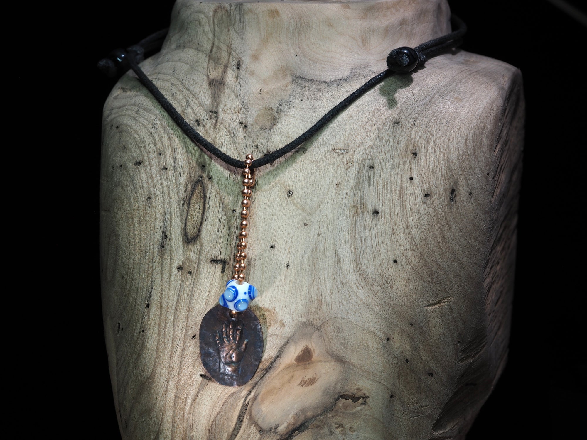 "Open Hand Many Eyes" Protective Dog Tag Amulet, White and Blue I