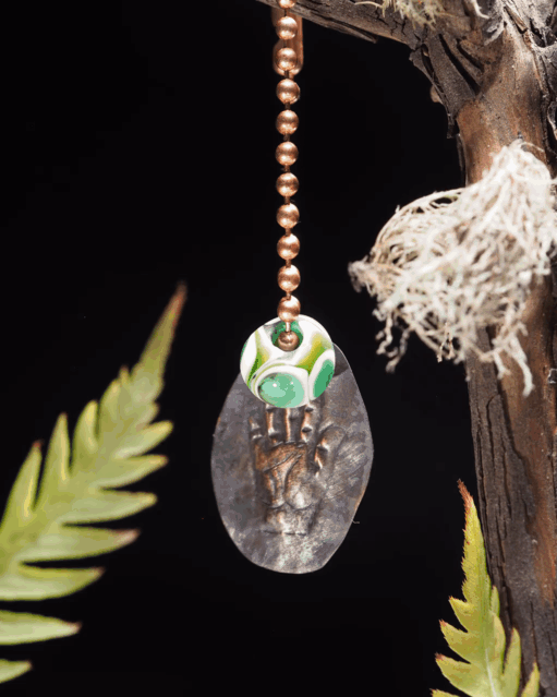 "Open Hand Many Eyes" Protective Dog Tag Amulet, White and Green I