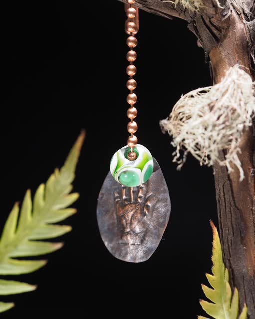 "Open Hand Many Eyes" Protective Dog Tag Amulet, White and Green I