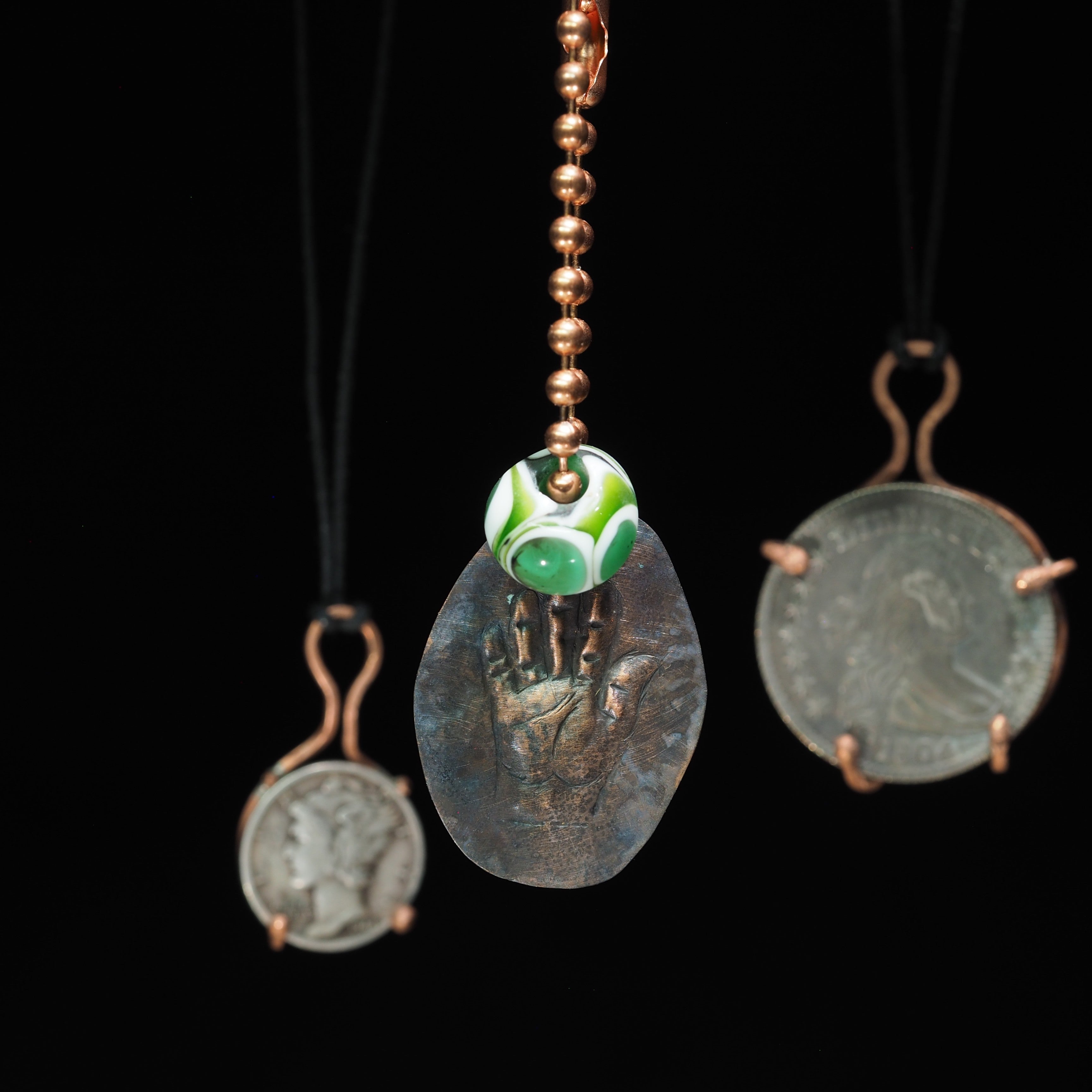 Handmade Hamsa Evil Eye Dog Tag Amulet, White and Green I