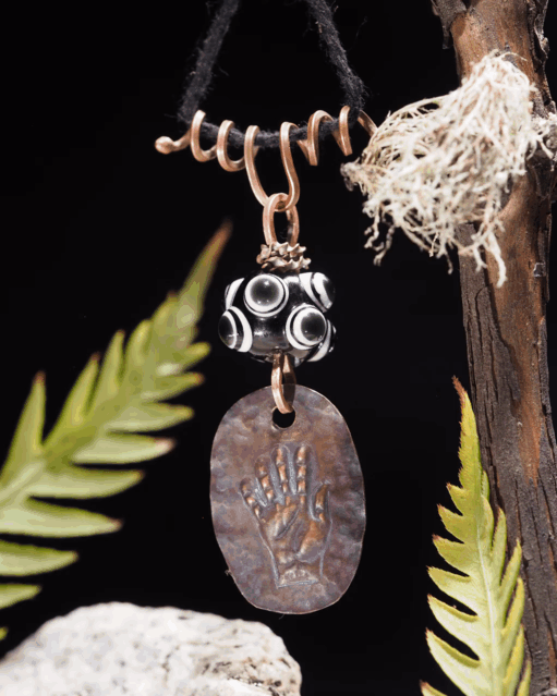 "Open Hand Many Eyes" Protective Amulet, Black and White I
