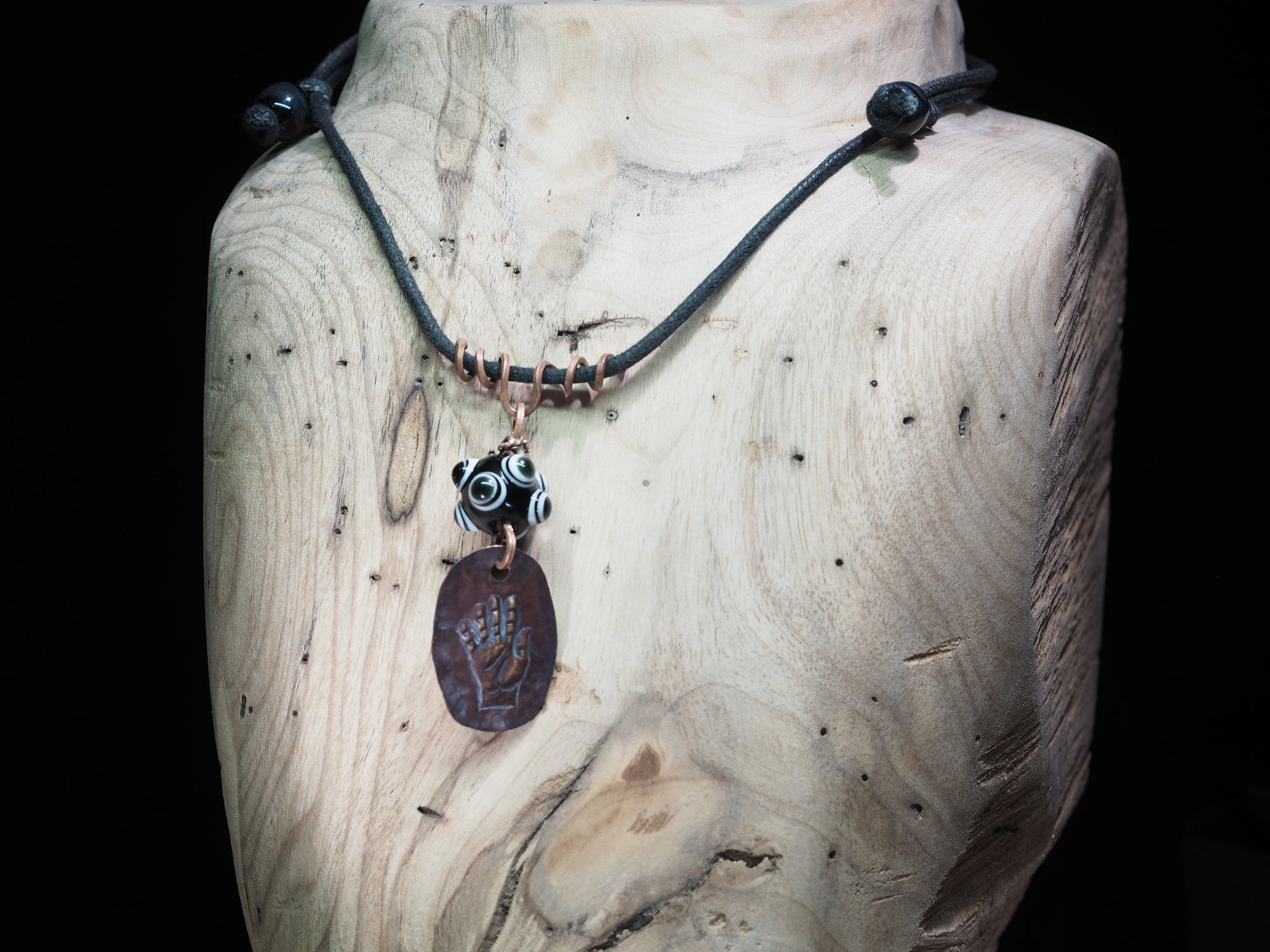 "Open Hand Many Eyes" Protective Amulet, Black and White I