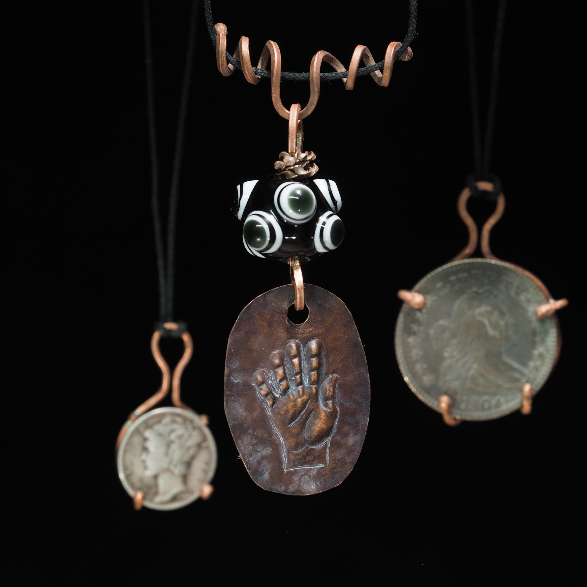 "Open Hand Many Eyes" Protective Amulet, Black and White I