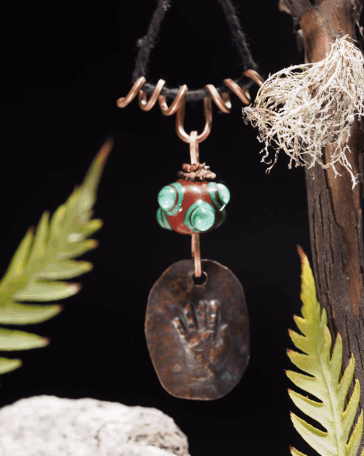 "Open Hand Many Eyes" Protective Amulet, Brown and Green I