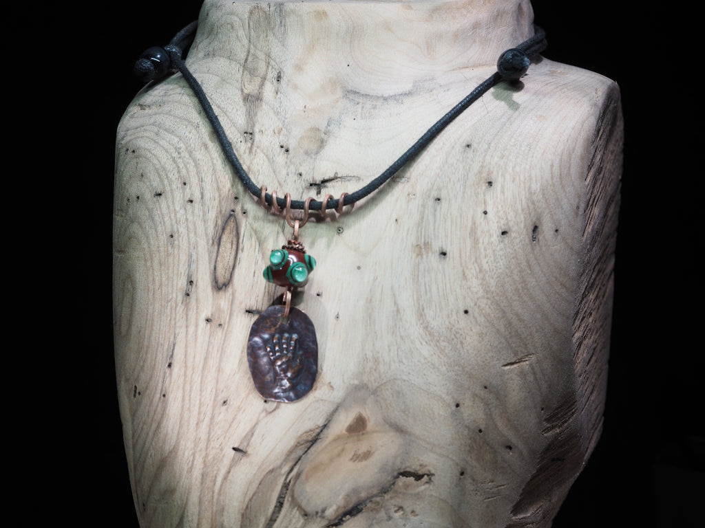 "Open Hand Many Eyes" Protective Amulet, Brown and Green I