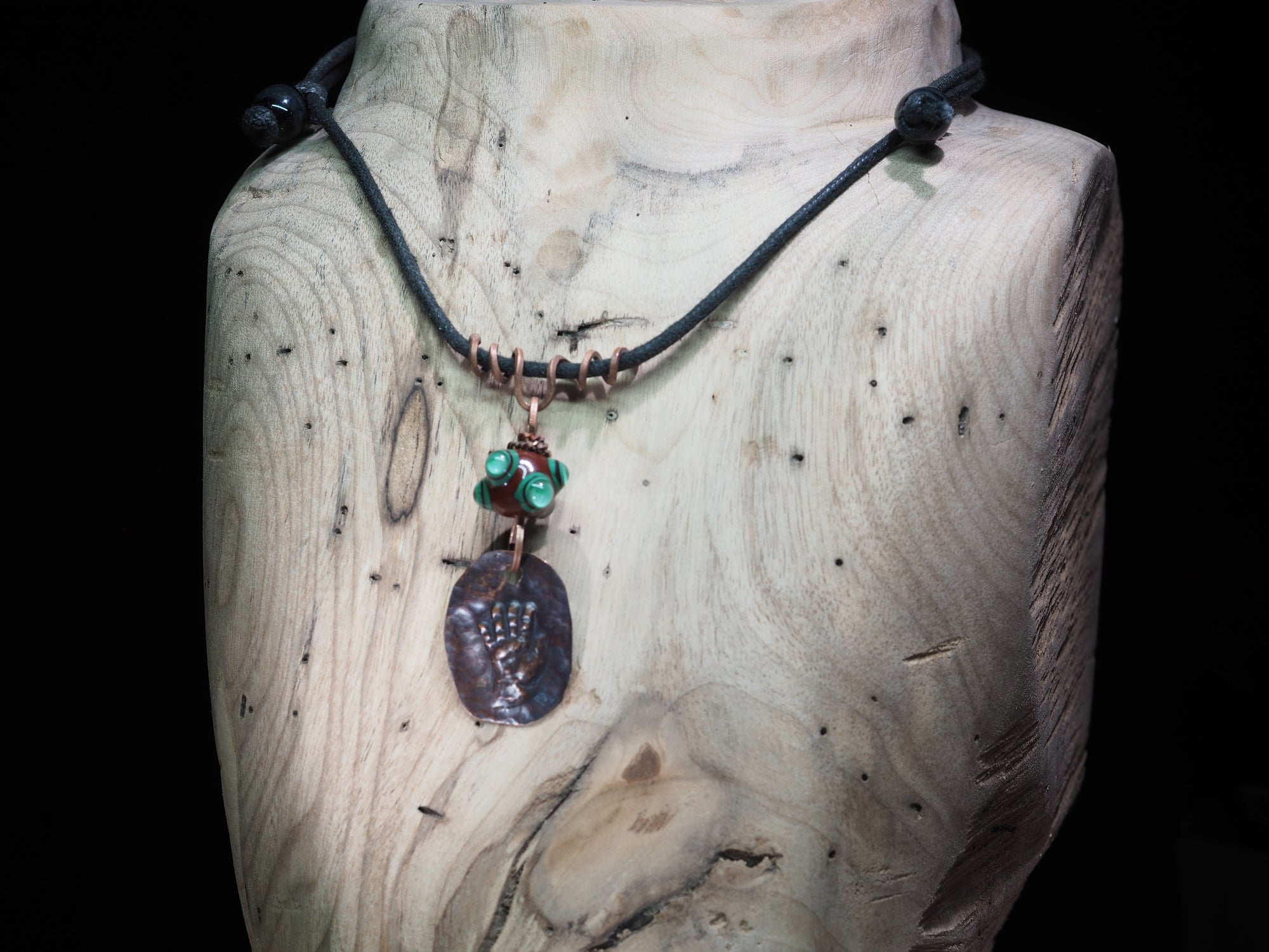 "Open Hand Many Eyes" Protective Amulet, Brown and Green I