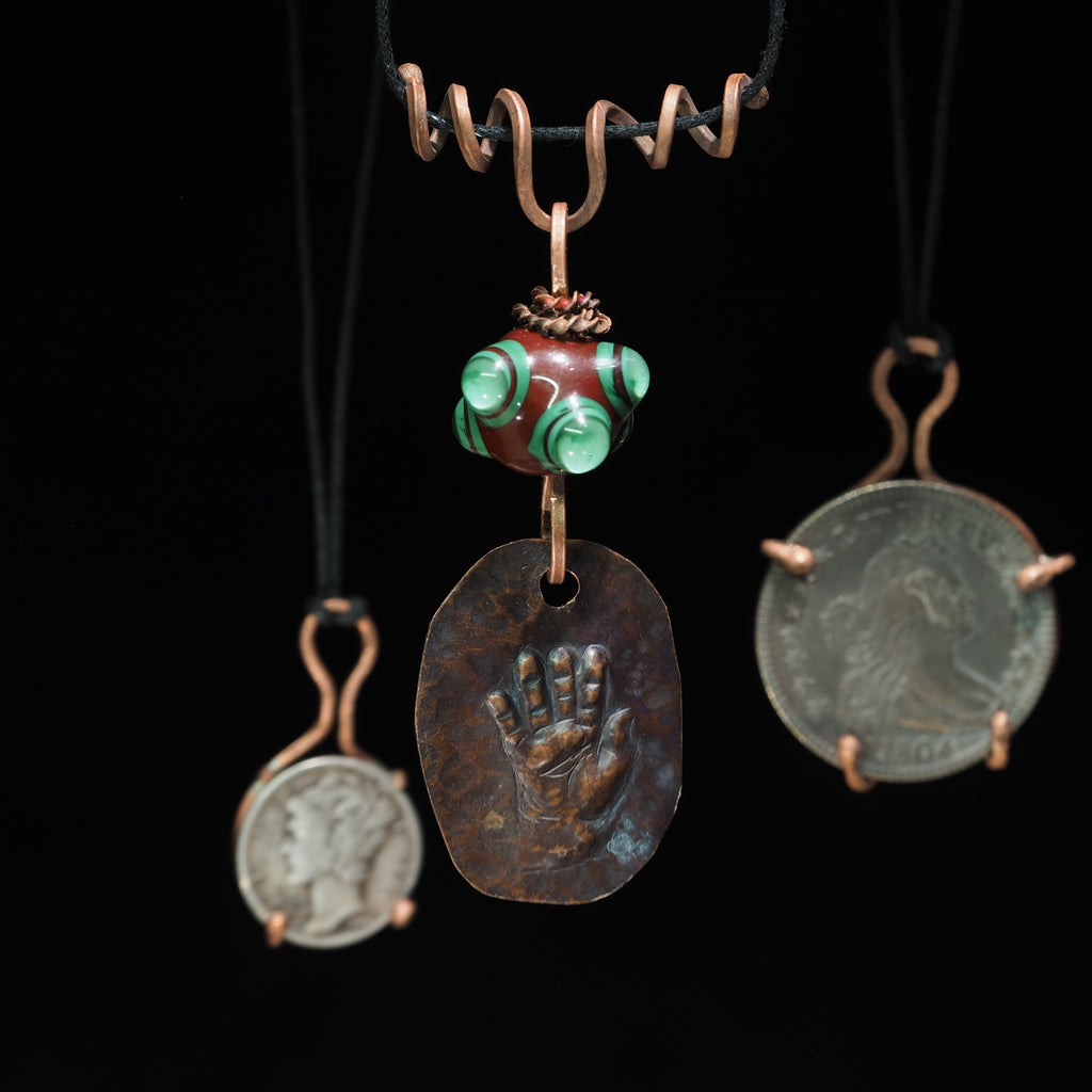 "Open Hand Many Eyes" Protective Amulet, Brown and Green I