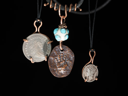 Handmade Hamsa Evil Eye Amulet, Ivory and Teal I