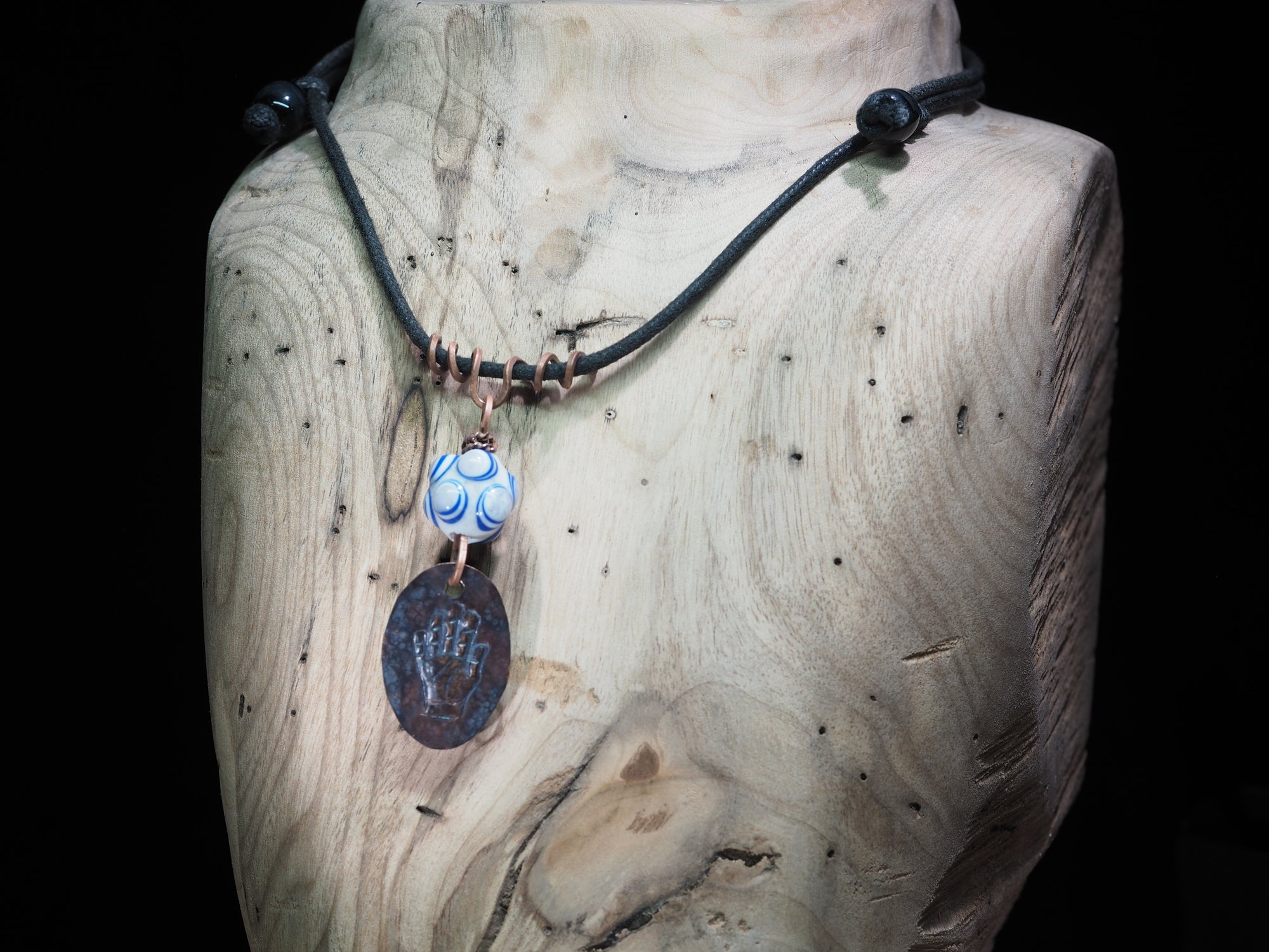 "Open Hand Many Eyes" Protective Amulet, White and Blue I