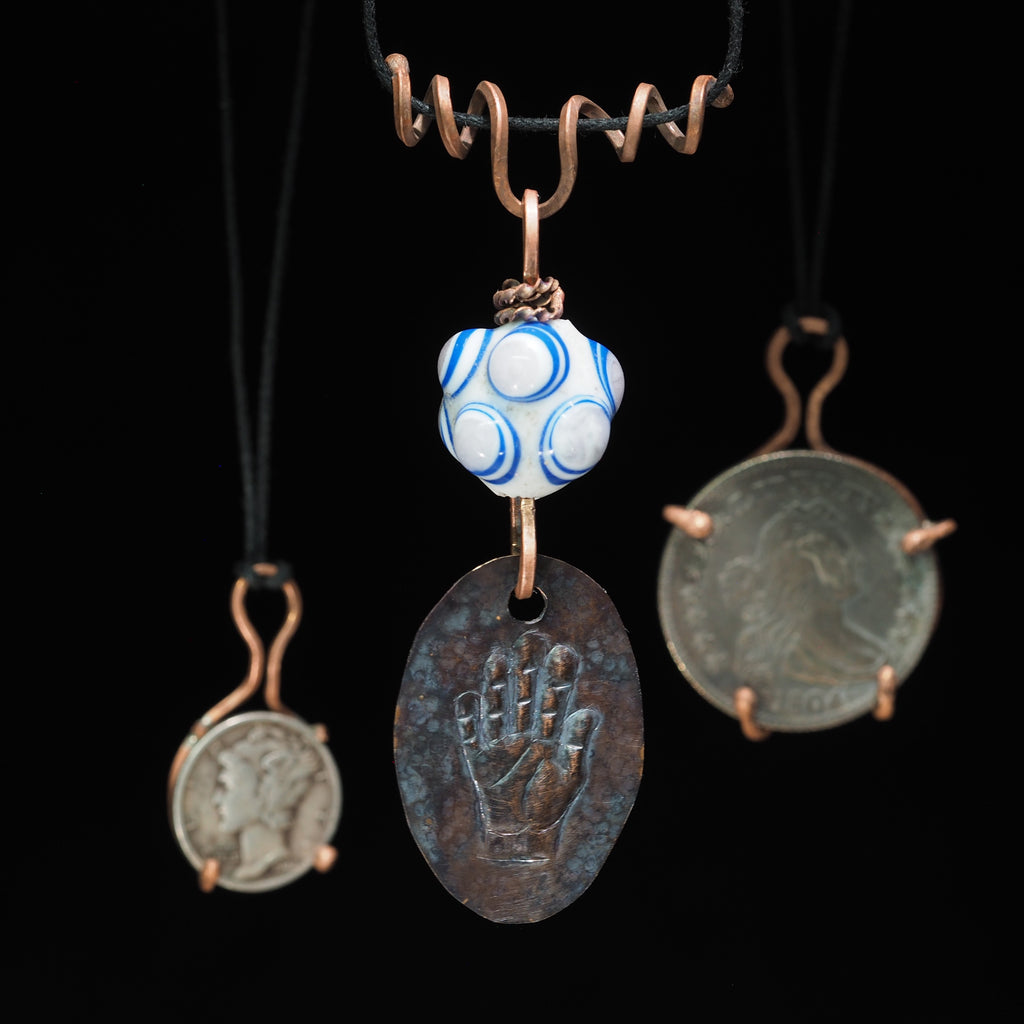 "Open Hand Many Eyes" Protective Amulet, White and Blue I