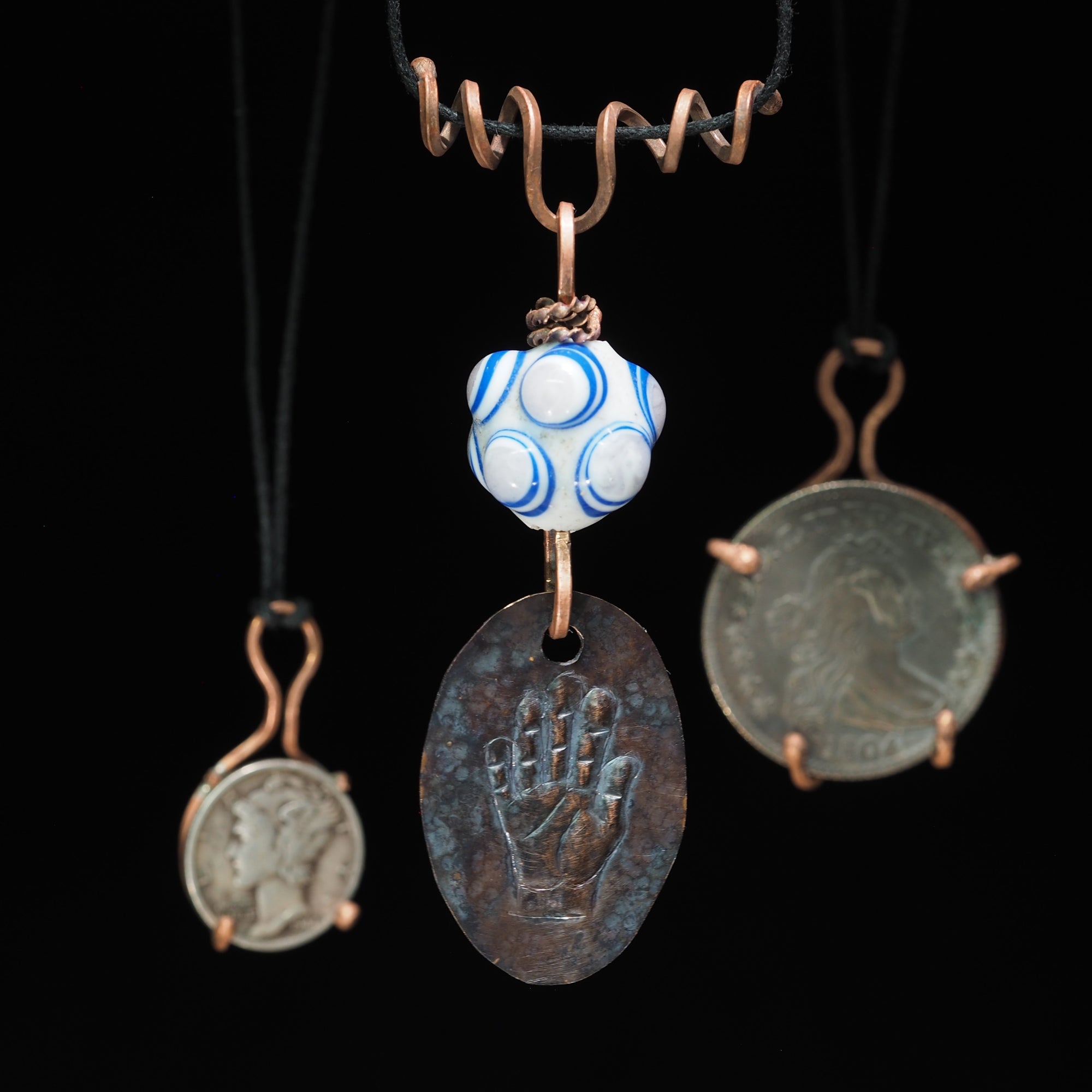 "Open Hand Many Eyes" Protective Amulet, White and Blue I