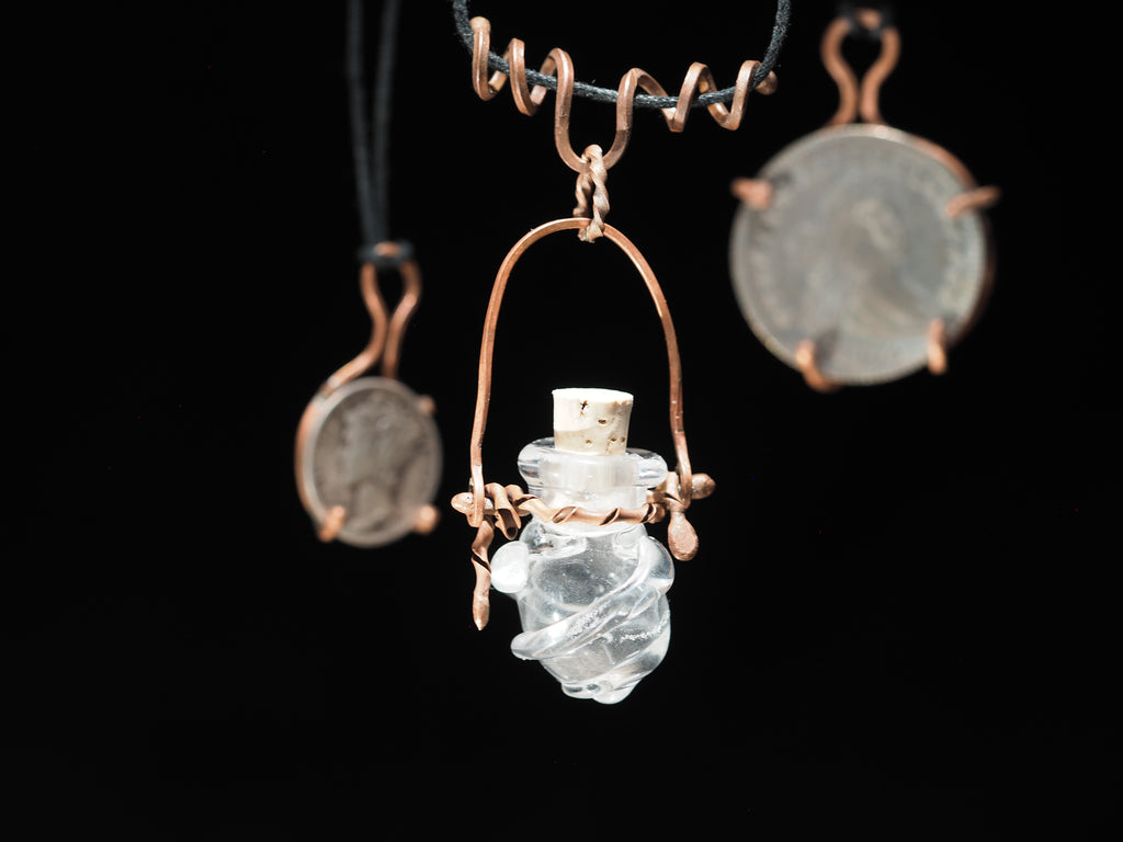 Handmade Rustic Bottle Pendant with Copper Findings I