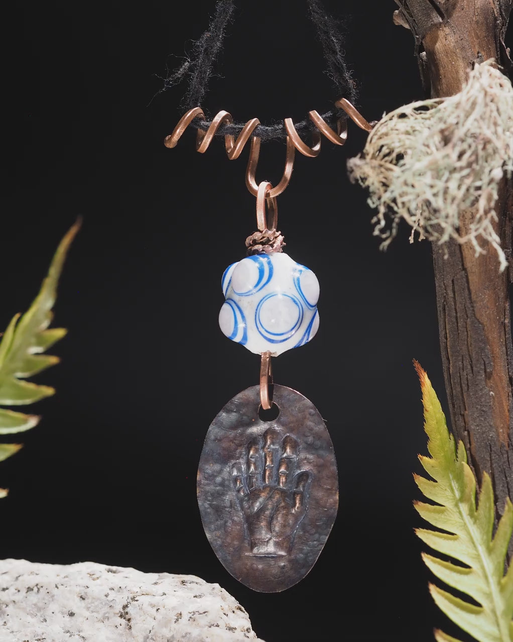 "Open Hand Many Eyes" Protective Amulet, White and Blue I