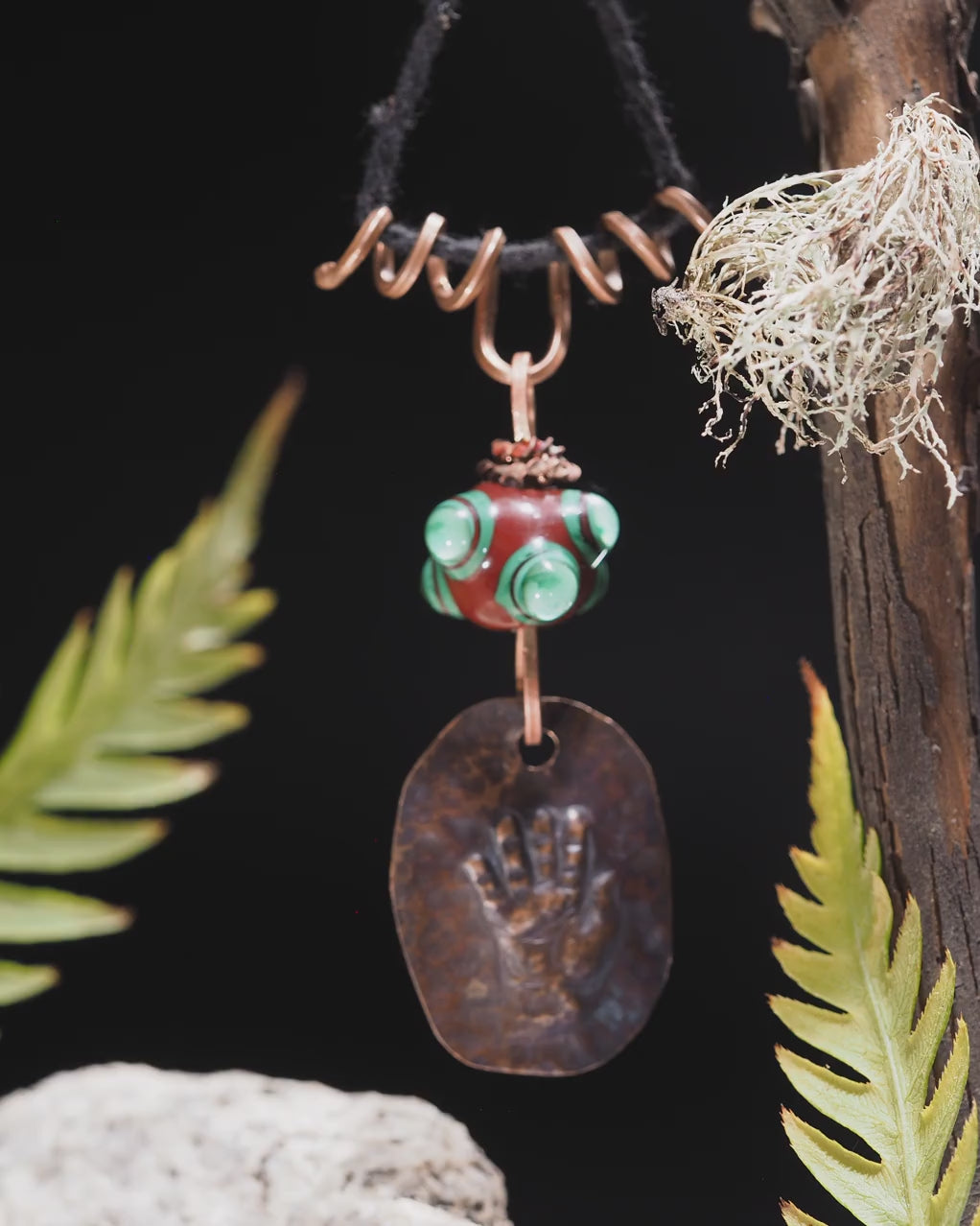 "Open Hand Many Eyes" Protective Amulet, Brown and Green I