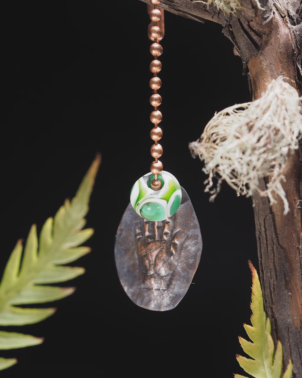 "Open Hand Many Eyes" Protective Dog Tag Amulet, White and Green I