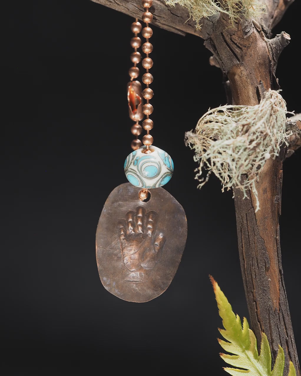 "Open Hand Many Eyes" Protective Dog Tag Amulet, Ivory and Teal I