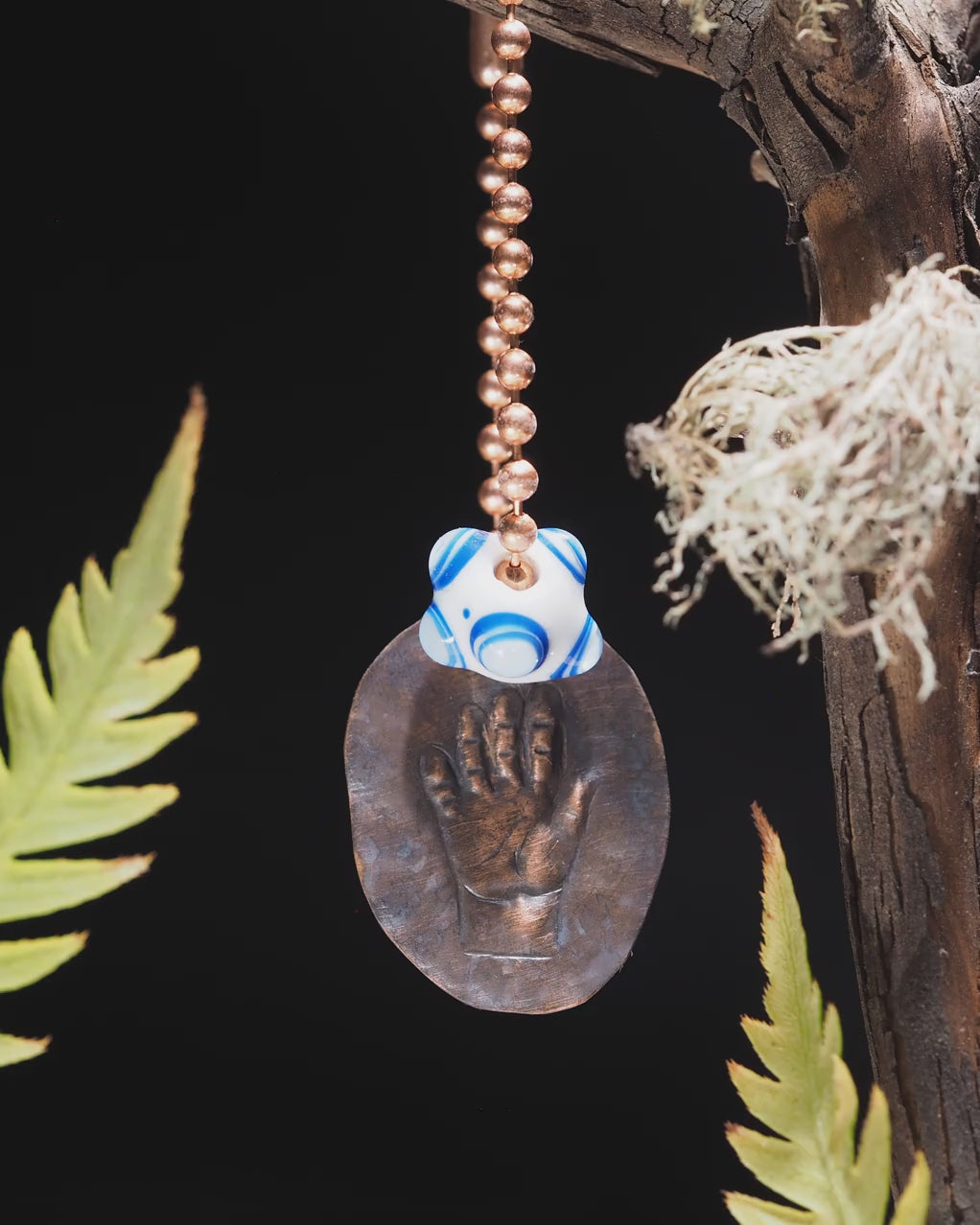 "Open Hand Many Eyes" Protective Dog Tag Amulet, White and Blue I